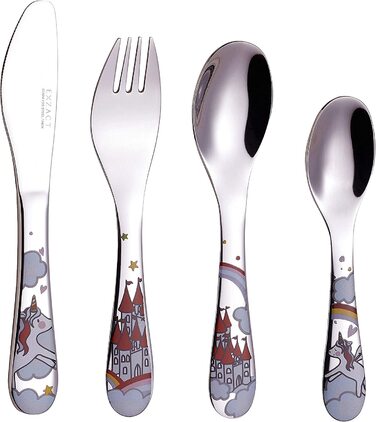 Набір столових приборів Exzact 6 шт. з нержавіючої сталі - дитячий посуд: тарілка, миска, ложка, виделка, ніж, столова ложка. Подарункова коробка (Wf712-4uni)