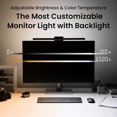 BenQ ScreenBar Halo 2 – LED-лампа для монітора з бездротовим контролером, без відблиску, регульованою яскравістю та колірною температурою, для захисту очей, USB-живлення