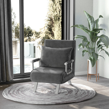 HOMCOM Диван-ліжко 3-в-1 Крісло-ліжко Гостьове ліжко Розкладний матрац Chaise Longue 65x69x80см Штучна Шкіра Сірий
