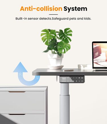 Електричний столик для роботи MAIDeSITe EL2 Pro Art з регулюванням висоти, сірий. Овальне підстав'я, навантаження 180 кг, 4 пам'яті, захист від зіткнень