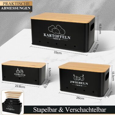 Набір контейнерів для картоплі, цибулі та часнику, 3 шт. з бамбуковим кришками, бежевий (Moz-O-PBDE02-BK)