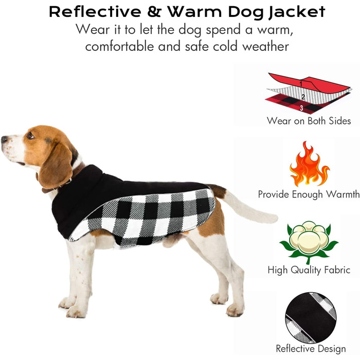 Тепла зимова куртка для маленьких середніх і великих собак, світловідбиваюча зимова водонепроникна куртка для собак, двостороння куртка для собак, Одяг для собак для бульдогів, флісовий светр для собак на Різдво (XS, Чорний)