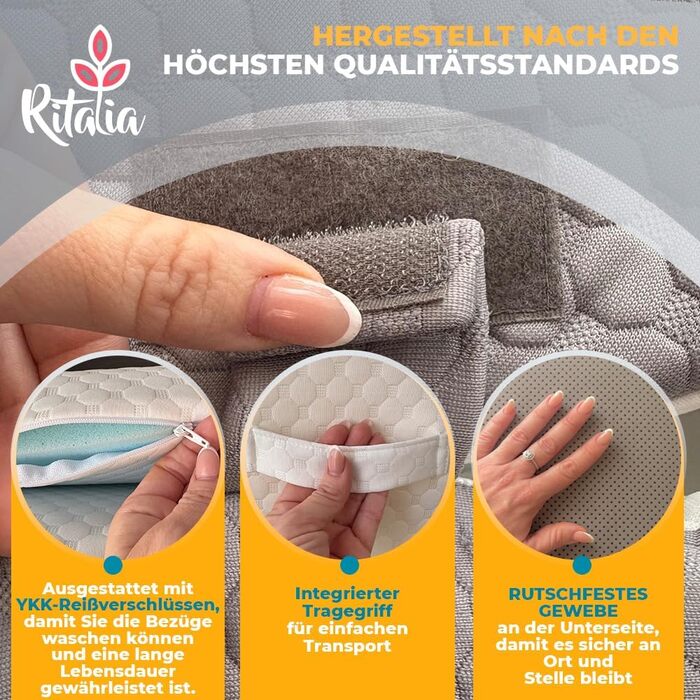 Ортопедична подушка для ніг Ritalia Venenkissen: підтримка ніг, лікування варикозу, 3 рівні висоти, 60x60x30 см, сірий колір