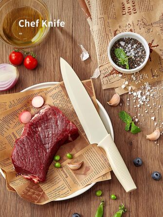 Набір кухонних ножів Yabano 7 предметів з підставкою та точилкою, кухонний набір з пластиковою підставкою (білий)