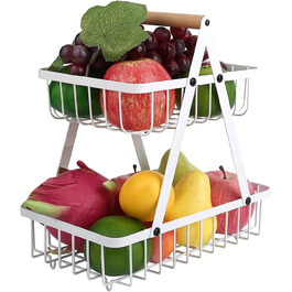 Кошик для фруктів, 2-поверхова металева миска для фруктів, знімний тримач для фруктів, кухонна кошик для зберігання, декоративна кошик для фруктів, підставка для торта, кошик для хліба, овочева підставка для фруктів (Біла)