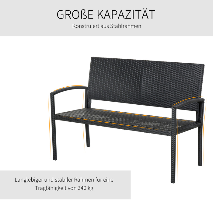 Садова лавка Outsunny Poly Rattan 2-місна паркова лавка зі сталевим каркасом і плетеним чорним W122 x D60 x H87 см для саду та патіо
