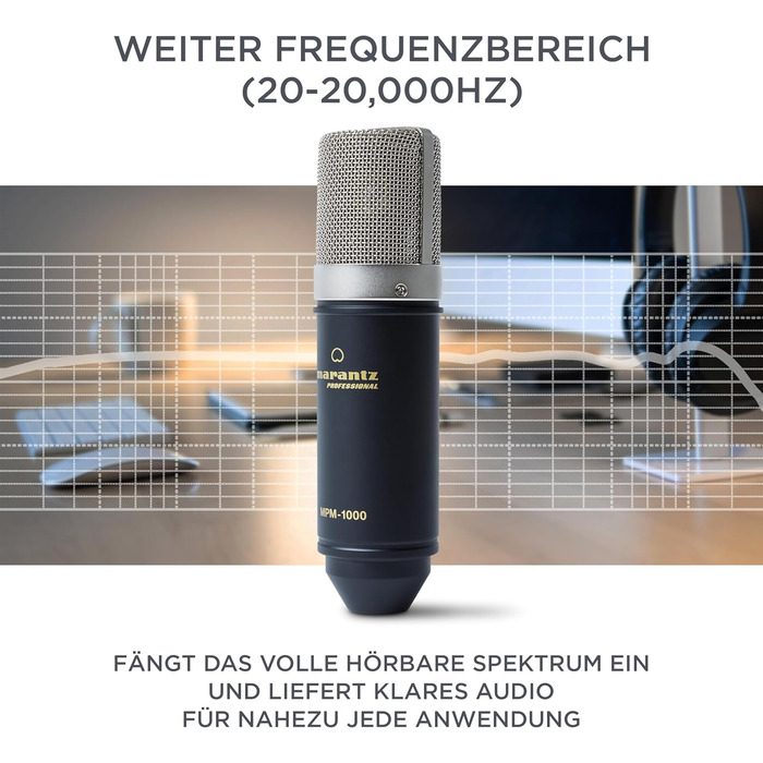 Конденсаторний мікрофон Marantz Professional MPM1000 з поп-фільтром, амортизатором, штативом та XLR кабелем для дому та студії