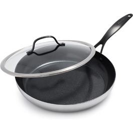 Набір сковорідок GreenPan Venice Pro Noir 26см та 30см, нержавіюча сталь, антипригарне покриття Ceramic, чорний, без PFAS, для індукційних плит, придатні для миття в посудомийній машині, термостійкі, сріблясті