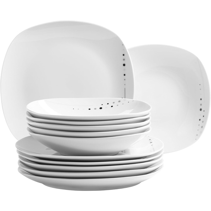 Серія Fadilla, порцеляновий набір посуду на 6 персон, білий, чорний, сірий (комбінований сервіз із 30 предметів)