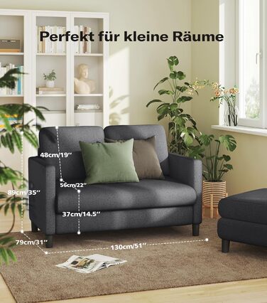 Двомісний диванчик для підліткової кімнати, компактний диван з масиву дерева, сірий колір, 130 см