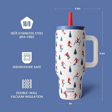 Термокружка-пляшка 900 мл з нержавіючої сталі з ручкою та трубочкою – BPA-free, з подвійними стінками, не протікає – для подорожей, офісу, університету, спорту та як подарунок. Підходить для катання на лижах.