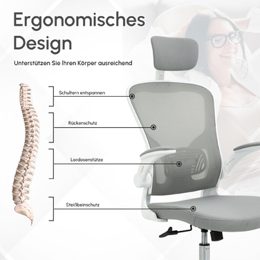 Ергономічний стілець Vinsetto Office Chair з підголівником і функцією гойдалки, регулюється по висоті в сірому кольорі, 65 x 64 x 114-122 см