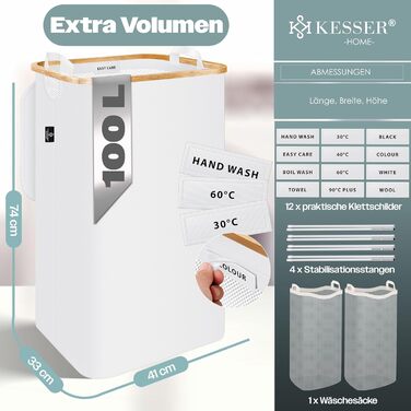 Кошик для білизни KESSER® з кришкою, 2 відділення, складний, 100 л, білий