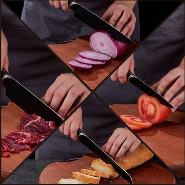 Набір ножів 14 предметів з бруском, кухонний набір ножів з дерев'яним бруском, ножі з німецької сталі X50CrMoV15 (кухонний ніж, сантоку, ніж для стейка, ніж для чищення, ножиці)