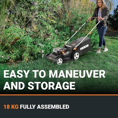 Акумуляторний газонокосарка WORX WG749E 40V PowerShare з приводі в колесах, безщітковий двигун, ширина зрізу 46 см, 7 положень висоти зрізу, в комплекті акумулятор та зарядний пристрій