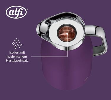 Термос Alfi SKYLINE 1.0л, пастельний колір, нержавіюча сталь, з термоізоляцією, з скляною вставкою, з поворотним клапаном, з зручною кнопкою, ергономічна ручка, ідеальний для кави та чаю, без BPA (1000 мл, Deep Lavender)