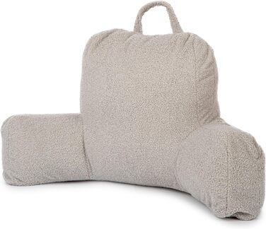 Підголовник Flumi з підлокітниками для читання, перегляду телевізора та відпочинку. Зручний підголовник для ліжка та дивана з знімним, пральним чохлом, наповнювач Foam, з ручкою для перенесення (Boucle Grey)