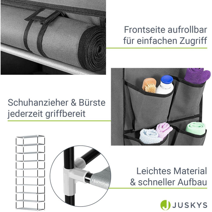 Тумба для взуття Juskys L 9 рівнів, 45 пар взуття, тканинне покриття, водовідштовхувальне, вставна система, сіра