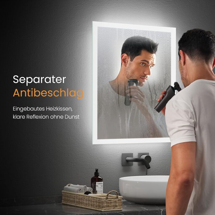 Дзеркало для ванної кімнати EMKE з підсвічуванням 120x60 см, антизапарник, кнопковий вимикач, тепле та холодне біле світло, IP44, енергозберігаюче