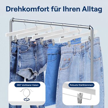 Дерев'яні вішалки для штанів SereneLife з кліпсами (20 шт.), 35,6 x 1,3 x 17 см