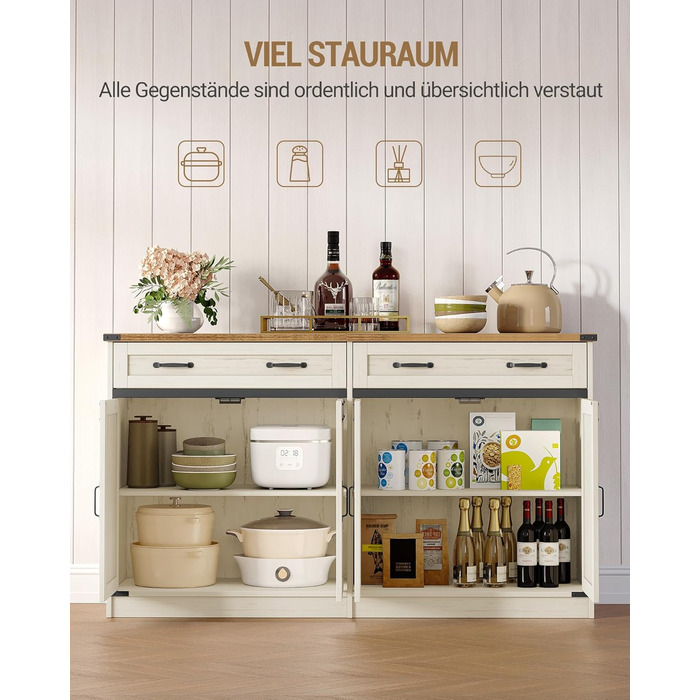 Кухонна шафа Hzuaneri з ящиком та 2 дверцятами, шафа для зберігання, регульовані полиці, стиль кантрі, 40 x 140 x 80 см, вінтажний коричнево-білий колір, SC94814X