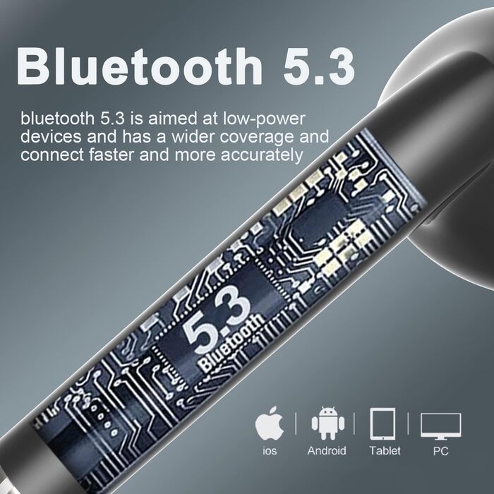 Навушники-вкладиші Bluetooth, бездротові, Bluetooth 5.3, HiFi, 42 години, 4 мікрофони, сенсорні, IPX7, для iPhone/Android