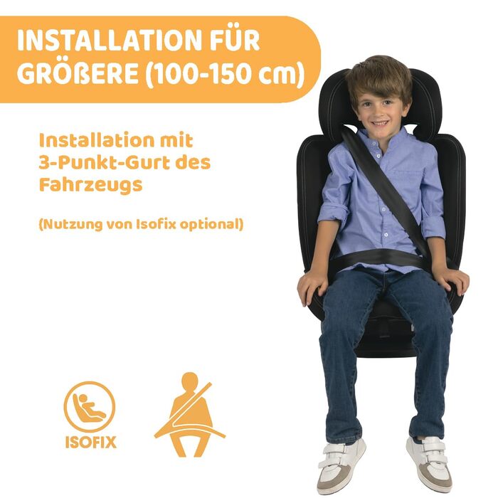 Дитяче автокрісло Chicco Mokita I-Size, з системою Isofix, для дітей зростом від 76 до 150 см, придатне для використання з 15 місяців, включаючи вкладиш, India Ink (Black)