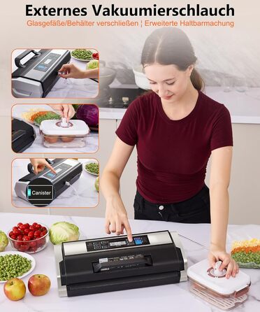 Вакууматор MZROT для продуктів харчування, -95кПа, 230Вт, з подвійним швом, 10 режимів (сухий/вологий), вбудованим різаком, чорно-сріблястий (в комплекті рулон та 15 пакетів)