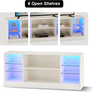 Тумба під телевізор CLIPOP Hochglanz Weiß з LED-підсвіткою, 130x34x57 см - ТВ тумба з скляною полицею для вітальні