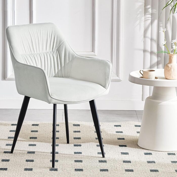 Набір обідніх крісел 6 шт. поворотні, з підлокітниками, 360°, сучасний м'який стілець з велюру, для вітальні, кухні, робочого кабінету, спальні (4, Бежевий)