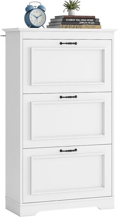 Шкаф для взуття Brinlawb з 3 дверцятами, білий. Комод для взуття, полиця для взуття з регульованими перегородками, для 14-18 пар. Дерев'яний шкаф для вхідної зони, коридору, вітальні.