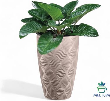 Квітчар MELTOM Blumenkübel XXL з винімним вкладишем, кругла форма, 3D ефект, декоративний (Taupe)