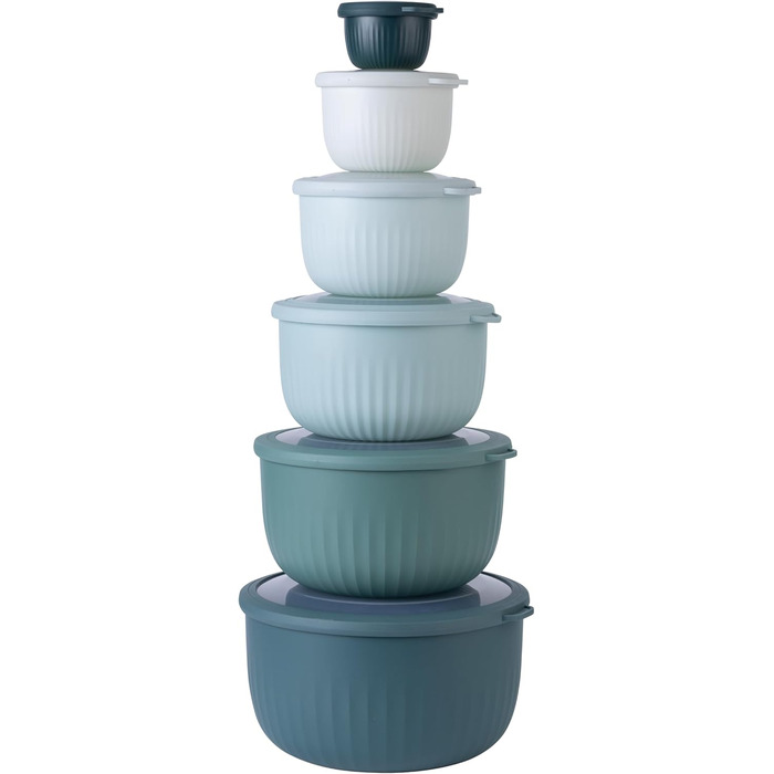 Набір мисок COOK WITH COLOR 12 шт. з кришкою, блакитно-зелений. Глибокі миски для приготування їжі, пластик.