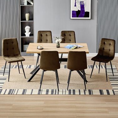 Набір обідніх стільців, м'які стільці з велюровою оббивкою та чорними металевими ніжками, кухонні стільці з вагою до 120 кг (2 шт., коричневий)