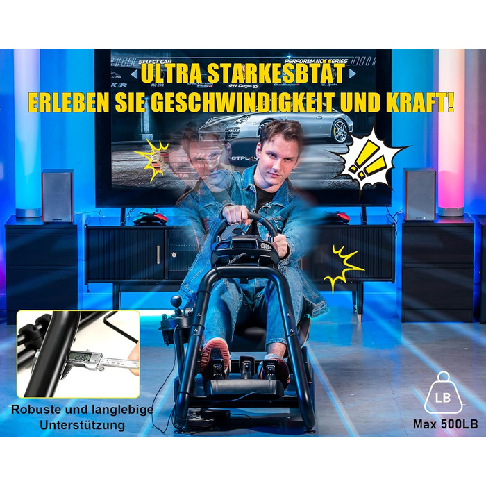 GTPLAYER Симулятор кокпіт для гонок, стійка для керма та педалей, з динаміками, чорний