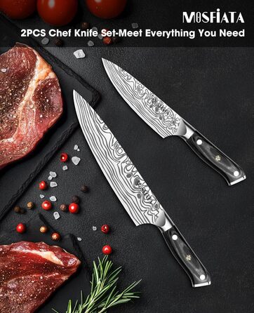 MOSFiATA Набір кухонних ножів: ніж шеф-кухаря та сантку, з нержавіючої сталі, професійний, з подарунковою коробкою
