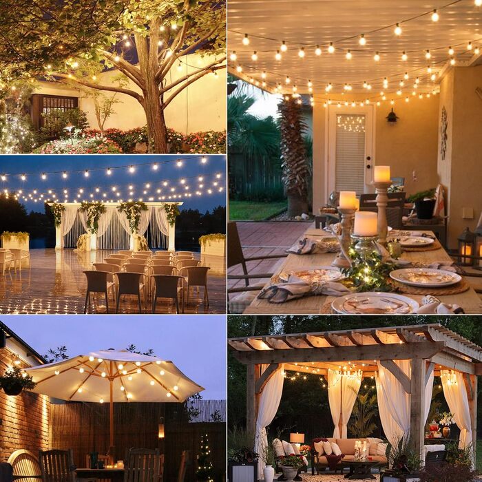 Сонячна гірлянда для вулиці Litogo з 27 лампочками G40, 8 режимів, диммування, з пультом, для балкона, саду, тераси, тепле світло