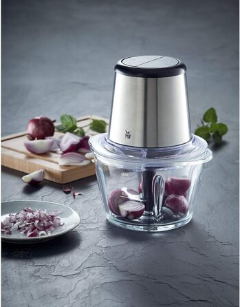 WMF Kult X Електричний подрібнювач – міні-подрібнювач та блендер з скляною чашею та лезами з нержавіючої сталі, для овочів, трав та горіхів, посудомийна машина, компактний, довговічний