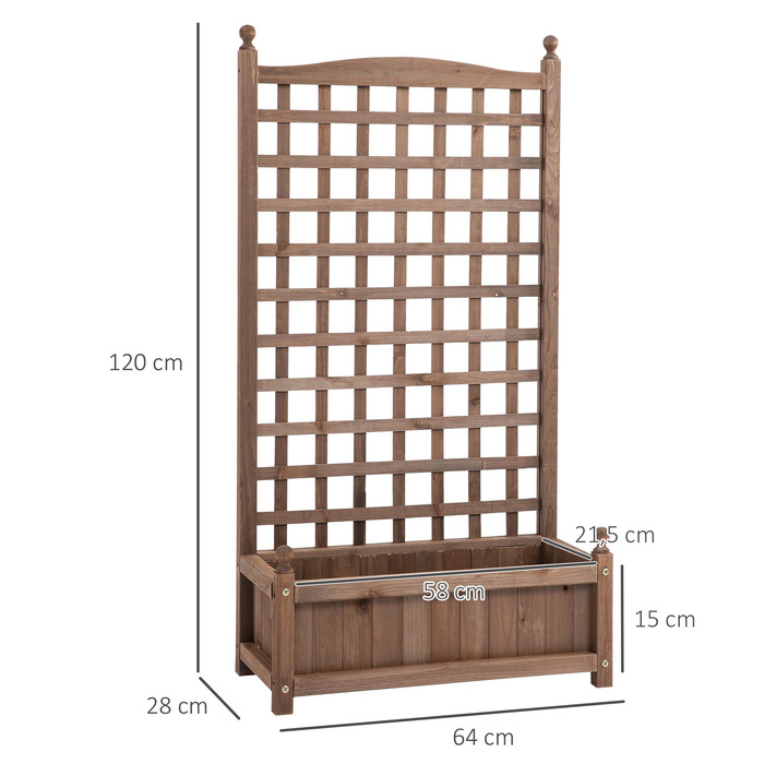 Підвищений грядок з решіткою для підтримки рослин, квітник, шпалерний ящик, арка для троянд з опорою для ліан - садовий дерев'яний набір, темно-коричневий, 64 x 28 x 120 см