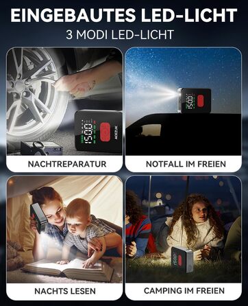 Портативний пусковий пристрій 7000A з компресором 150PSI для автомобілів, 12V, LED-ліхтарик