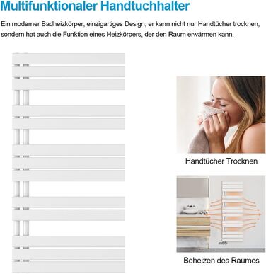 Електричний нагрівач для ванної кімнати Heilmetz Badheizkörper: сушарка для рушників, 400x1176 мм, білий, 494W, бічний підключення