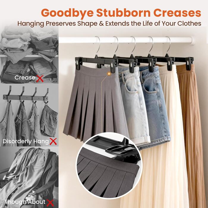 Набір вішалок для одягу House Day, 30,5 см, чорний, 25 шт. з полірованими поворотними гачками та прищепками для штанів