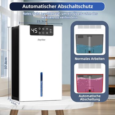 Електричний осушувач повітря 2700 мл з фільтром, тихий (28 дБ), з нічним режимом та 7 кольорами, білий