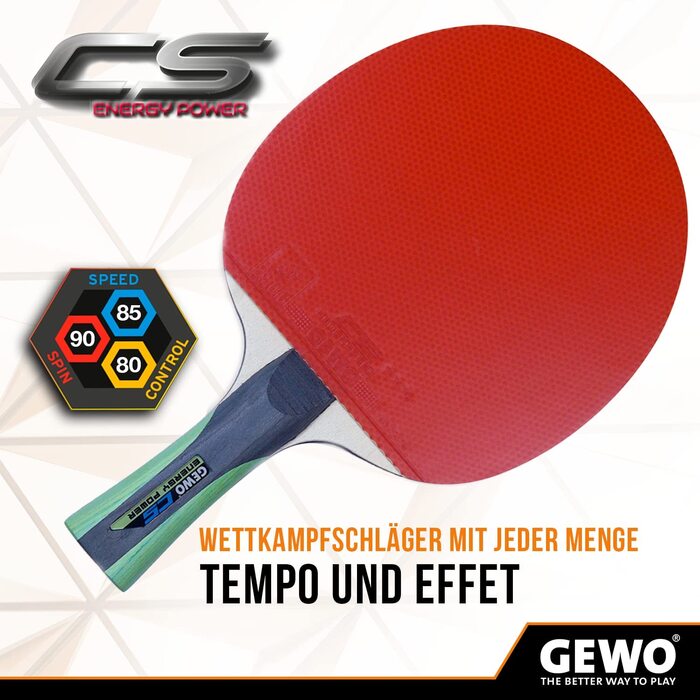 Ракетки для настільного тенісу GEWO CS Energy Power - професійні ракетки для настільного тенісу, схвалені ITTF-ракетки з контрольованим покриттям і високими обертальними властивостями, увігнуті, губчасті діаметром 1,8 мм, червоно-чорні