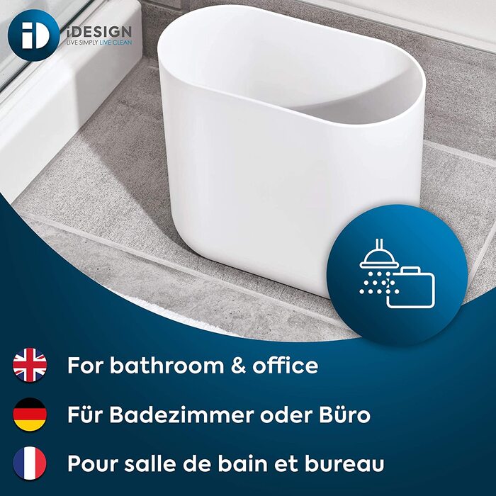 Відро для сміття iDesign для ванної/кухні, універсальне відро для косметики, відкритий дизайн, овальне, пластикове, біле (50 символів)