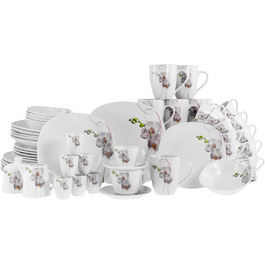 CreaTable Серія Square Orchidee: 18-ти частинний набір посуду для 6 осіб, порцеляновий кавовий сервіс, придатний для миття в посудомийній машині та використання в мікрохвильовці, преміум-якість