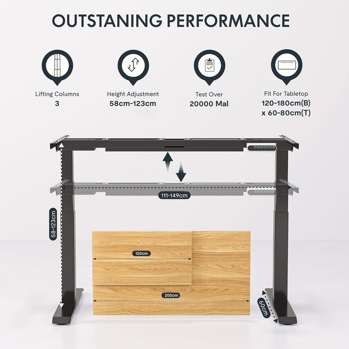 Регульований за висотою стіл FLEXISPOT E6 чорного кольору з електричним підйомником, 160 кг, USB, LED-дисплей