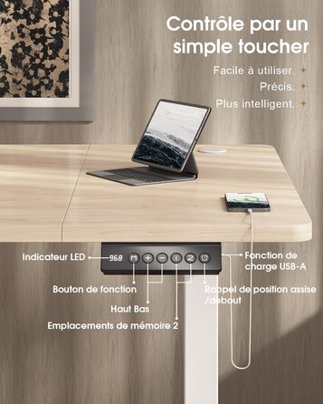 Регульований стіл Devoko: електричний, 140x80 см, з ящиками, USB-порт, органайзер для кабелів, стоячий стіл з пам'яттю, білий