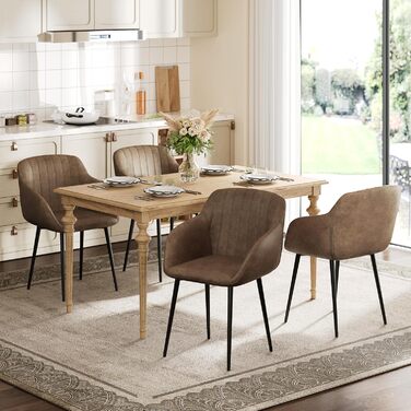 Обідні стільці для їдальні з підлокітниками, комплект 4 шт, темно-коричневі. М'яке сидіння з поліестеру для кухні, вітальні, спальні