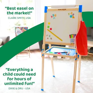 Дитяча мольберт Blue Squid Kinder Staffelei: регульована висота, двостороння, з крейдяною дошкою, білою дошкою, рулоном паперу, 100+ аксесуарів, для дітей 3-12 років, преміум-якість 2025